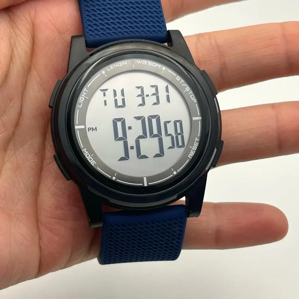 LENQIN Blue Minimalist Men’s Digital Watch Working New Battery
